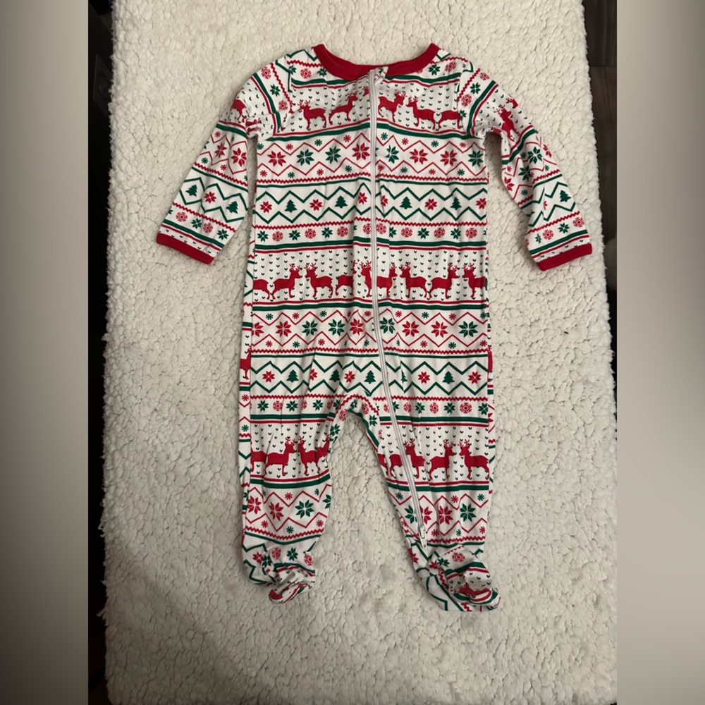 Holiday Time Festive Red and Green Kids Footie